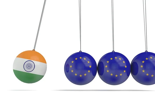 Indie a Evropský koncept politického vztahu vlajky. prostorové rend — Stock fotografie