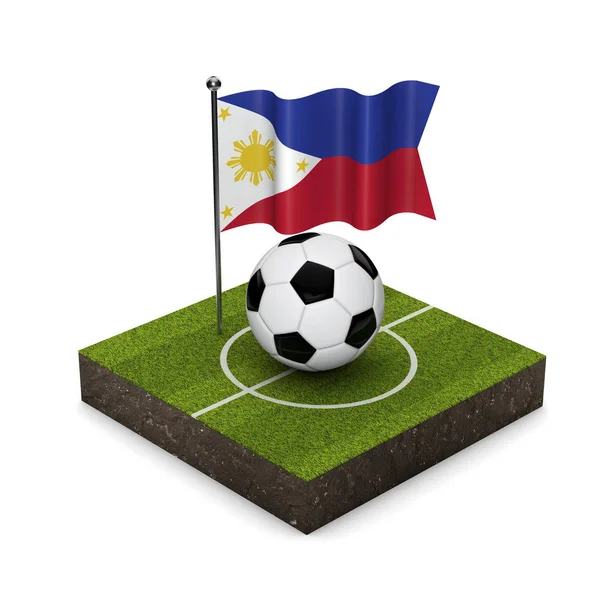 Conceito de futebol bandeira Filipinas. Bandeira, bola e campo de futebol i — Fotografia de Stock