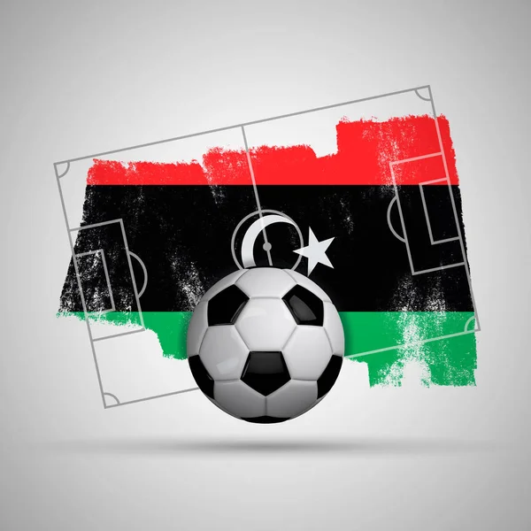 Libya flag soccer background with grunge flag, football pitch an