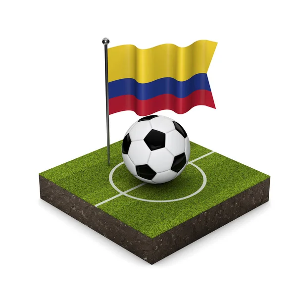 Colombia flag football concept. Flag, ball and soccer pitch isom — Stock Photo, Image