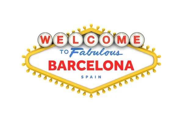 Welcome to Barcelona, Spain sign in classic las vegas style desi — Stock Photo, Image