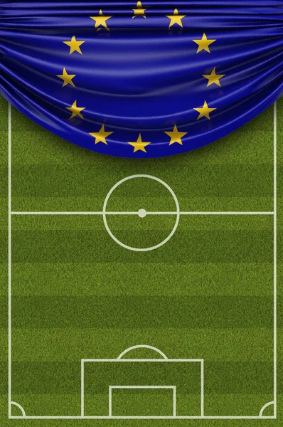欧盟国旗悬挂在足球场上. — 图库照片