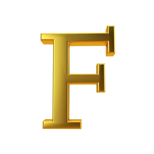 Lettere in oro lucido F su fondo bianco. Rendering 3D — Foto Stock