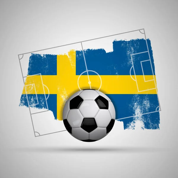 Sweden flag soccer background with grunge flag, football pitch a