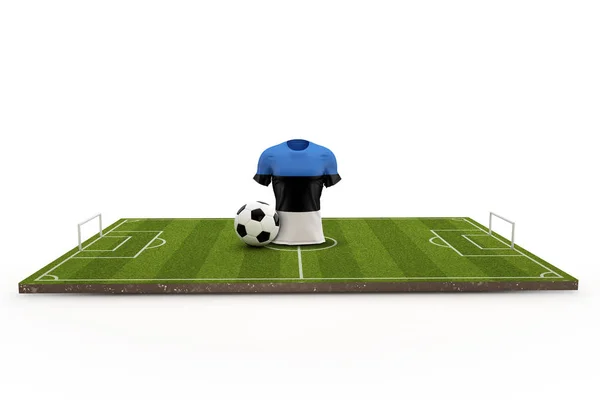 Camiseta de fútbol Estonia bandera nacional en un campo de fútbol. 3D Rende —  Fotos de Stock