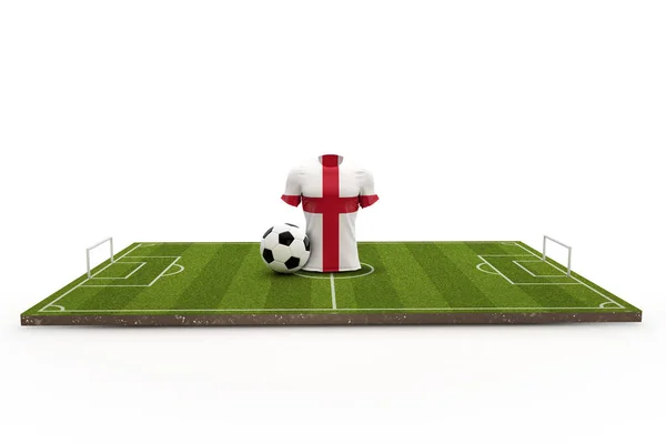 Engeland voetbalshirt nationale vlag op een voetbalveld. 3D rende — Stockfoto