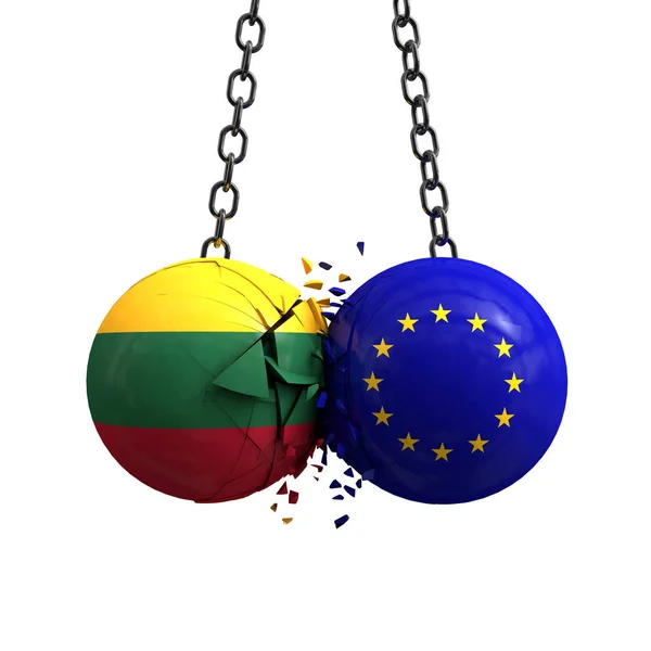 Lituânia bandeira e União Europeia bolas políticas esmagar em eac — Fotografia de Stock