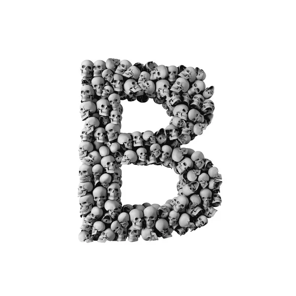 Schedel lettertype letter B. brief gemaakt van veel schedels. 3D Renderi — Stockfoto