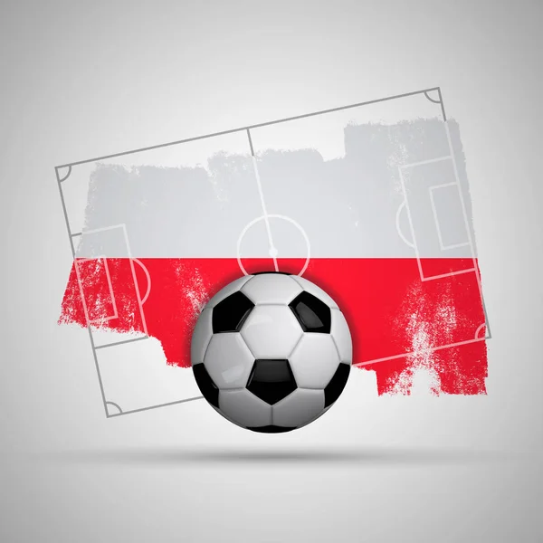 Poland flag soccer background with grunge flag, football pitch a