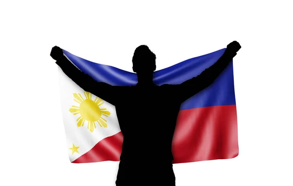Filipinler ulusal bayrağı tutan erkek silueti. 3d Rendering — Stok fotoğraf
