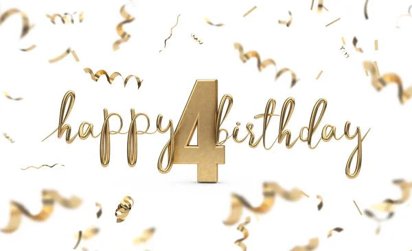 Happy 4th birthday gold greeting background. 3D Rendering