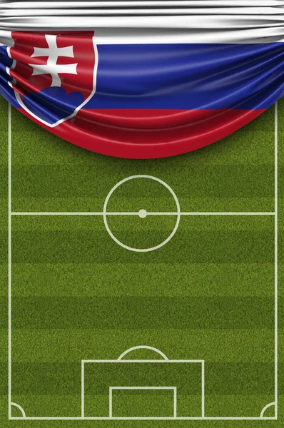 Флаг Словакии задрапирован футбольным полем. 3D Re — стоковое фото