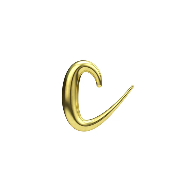 Letter C gold handwritten script font. 3D Rendering — Stock Photo, Image