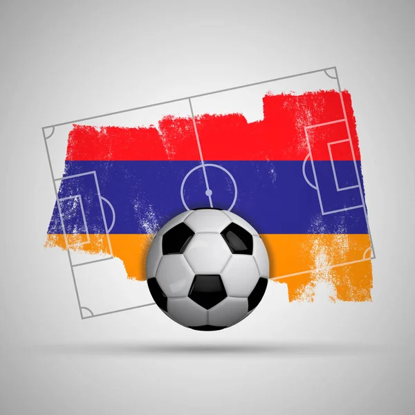 Armenia flag soccer background with grunge flag, football pitch