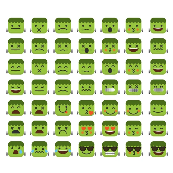 Set von emoji frankenstein halloween emoticon charaktergesichter. — Stockfoto