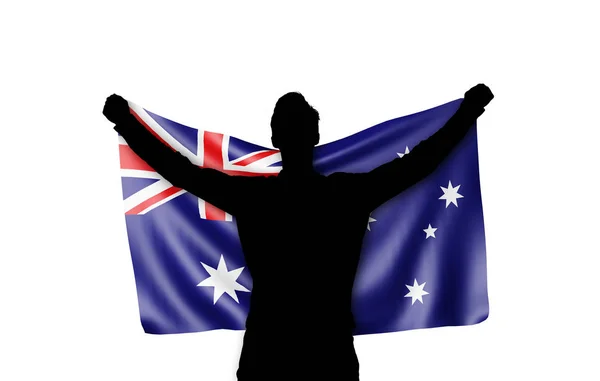 Manliga Silhouette Holding Australiens flagga. 3D-rendering — Stockfoto