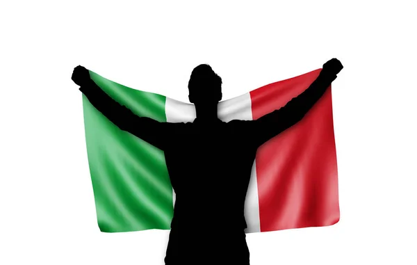 Male silhouette holding Italy national flag. 3D Rendering — Stock Photo, Image