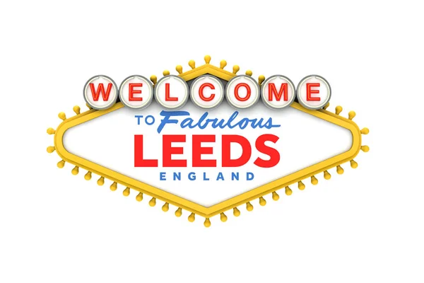 Bienvenido a Leeds sign in classic las vegas style design. 3D Ren —  Fotos de Stock