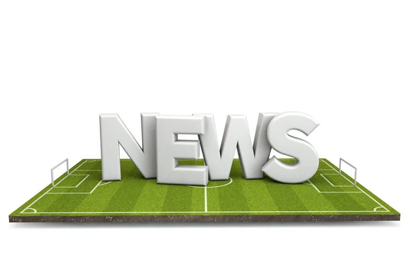 Fútbol, campo de fútbol con texto de noticias blancas. Renderizado 3D — Foto de Stock