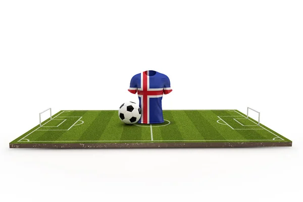 Camiseta de fútbol Islandia bandera nacional en un campo de fútbol. 3D Rende — Foto de Stock
