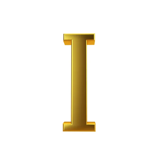 Shiny gold letter I on a plain white background. 3D Rendering — Stock Photo, Image