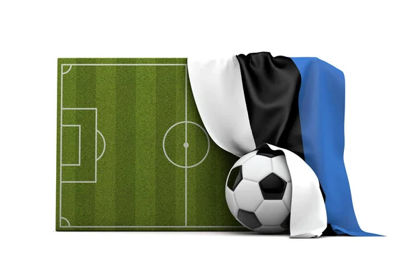Estland Länderflagge drapiert über einem Fußballplatz und bal — Stockfoto