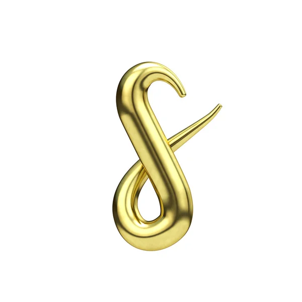 Letter S gold handwritten script font. 3D Rendering — Stock Photo, Image