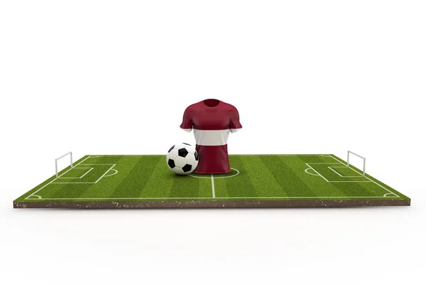 Camiseta de fútbol Letonia bandera nacional en un campo de fútbol. Renderizado 3D — Foto de Stock