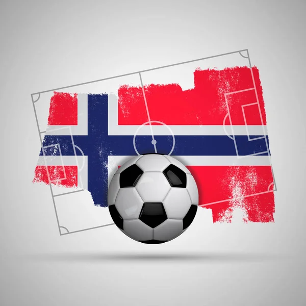 Norvège drapeau fond de football avec drapeau grunge, terrain de football a — Photo