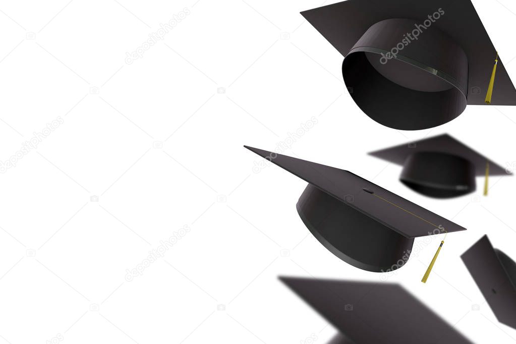 Collection of graduation caps. 3D Rendering