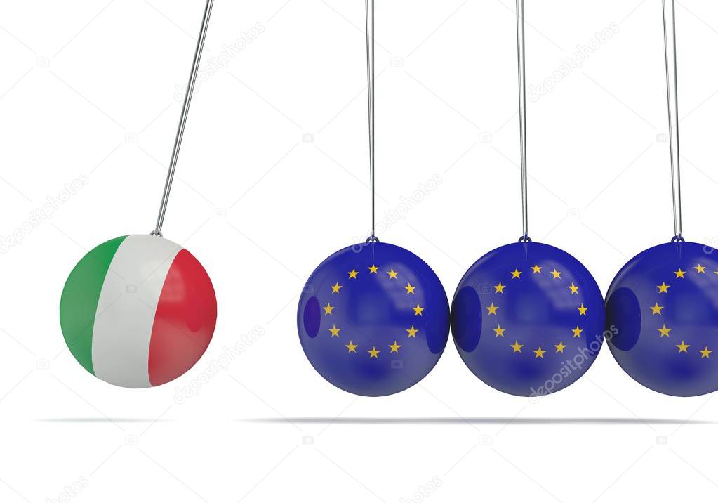 Italy and european flags political relationship concept. 3D Rend