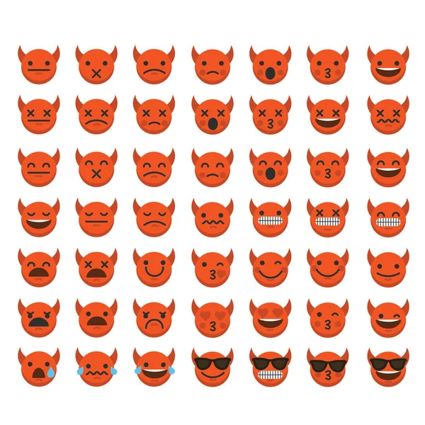 Ensemble Emoji Diable Halloween Émoticône Personnages Visages — Image vectorielle