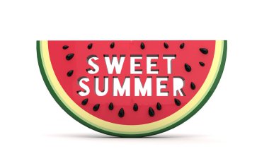Cutout tatlı yaz mesajı ile Karpuz dilimi. 3d Rendering