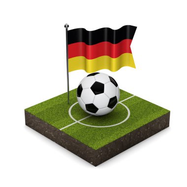 Almanya bayrak futbol konsepti. Bayrak, top ve futbol sahası izom