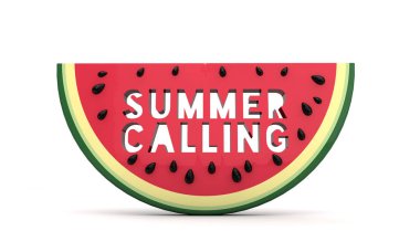 Cutout yaz arama mesajı ile Karpuz dilimi. 3d Renderin