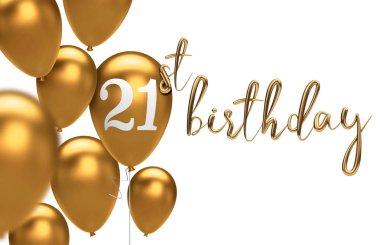 Altın Happy 21 doğum günü balonu tebrik arka plan. 3d Renderi
