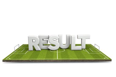 Futbol, futbol sahası beyaz sonuç metni ile. 3d Rendering