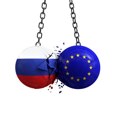 Rusya bayrağı ve Avrupa Birliği siyasi topları her o içine şut