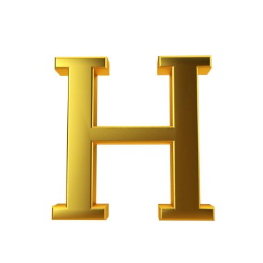Düz beyaz bir arka plan üzerinde parlak altın harf H. 3d Rendering