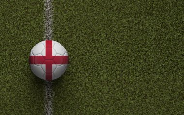 Yeşil bir futbol sahasında İngiltere bayrak futbol. 3d Rendering