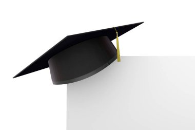 Siyah sertifikalı mezuniyet şapkası. 3d Rendering