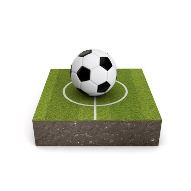 Yeşil bir futbol sahasında futbol, izometrik simge. 3d Rendering