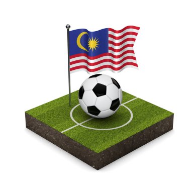Malezya bayrak futbol konsepti. Bayrak, top ve futbol sahası izom