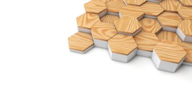 Geometrik ahşap altıgen desen arka plan. 3d render