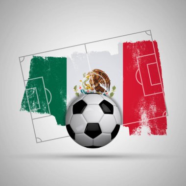 Grunge bayrağı ile Meksika bayrağı futbol arka plan, futbol sahası bir