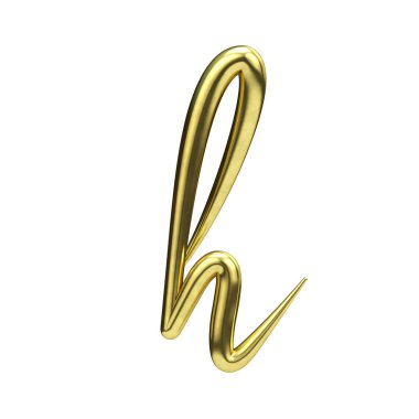 Mektup H altın el yazısı script yazı tipi. 3d Rendering