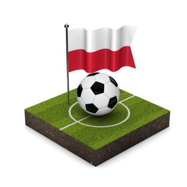 Polonya bayrak futbol konsepti. Bayrak, top ve futbol sahası isomet