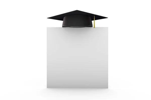 Czapka dyplomu z czarnym certyfikatem. Renderowanie 3D — Zdjęcie stockowe