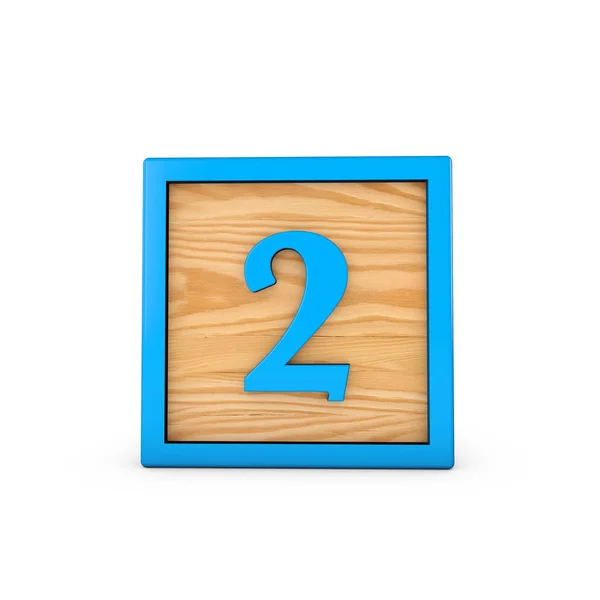Numer 2 wodden dzieci zabawka blok alfabetu. Renderowanie 3D — Zdjęcie stockowe