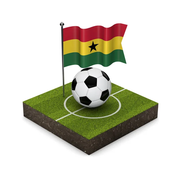 Ghána zászló foci fogalom. Zászló, labda-és futballpálya isometr — Stock Fotó